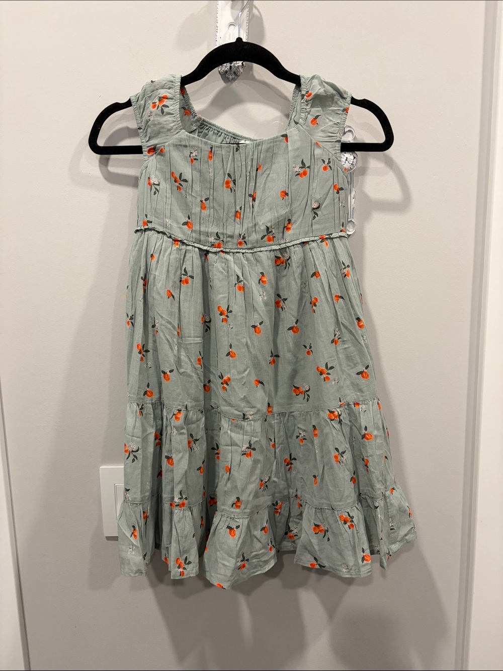 abercrombie kids Sage Green Sleeveless Tiered Dress with Orange Floral Print